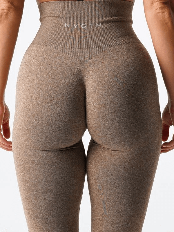 Back view of Tight Elastic Women's Leggings in brown, showcasing fitted and supportive design for yoga and fitness, style SF0149.